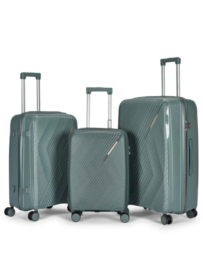 LIMRA Travel Bags 3-Piece Hard Shell Luggage Set Durable Polypropylene Suitcases with Spinner Wheels Turquoise Grey